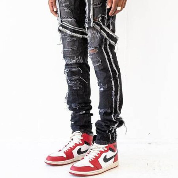 NEW WHO DECIDES WAR by Ev Bravado Gnarly Destroyed Denim Jeans – Black Size 32